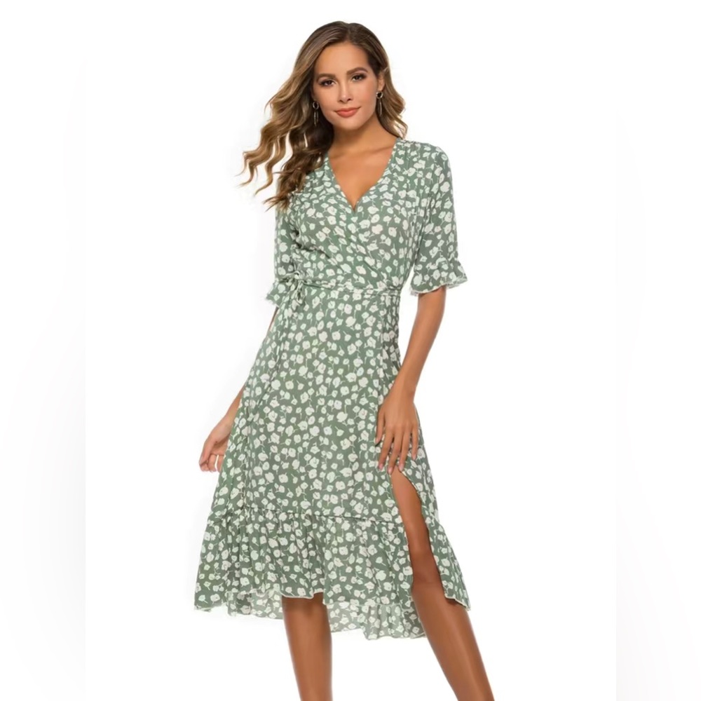 Floral split midi dress